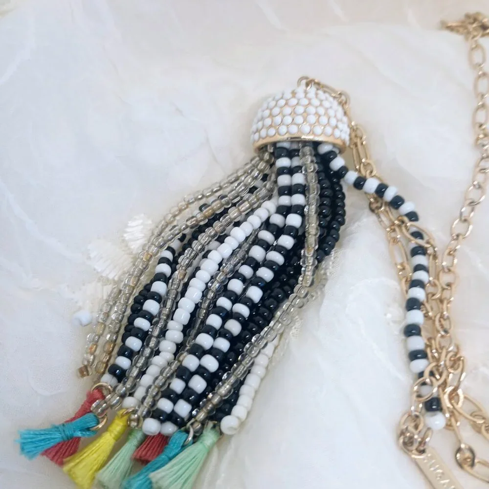 Sugarfix Necklace With Seed Bead And Multi Color Tassel Pendant 31" - Picture 4 of 6